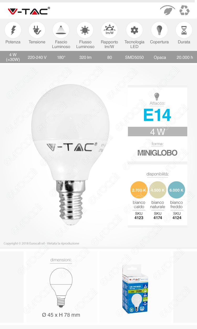 Lampadina LED E14 4W Miniglobo