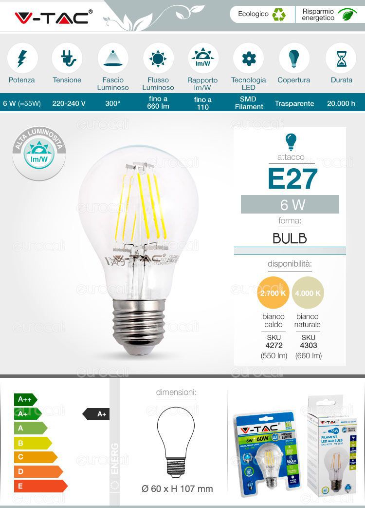 V-tac lampadina LED E27