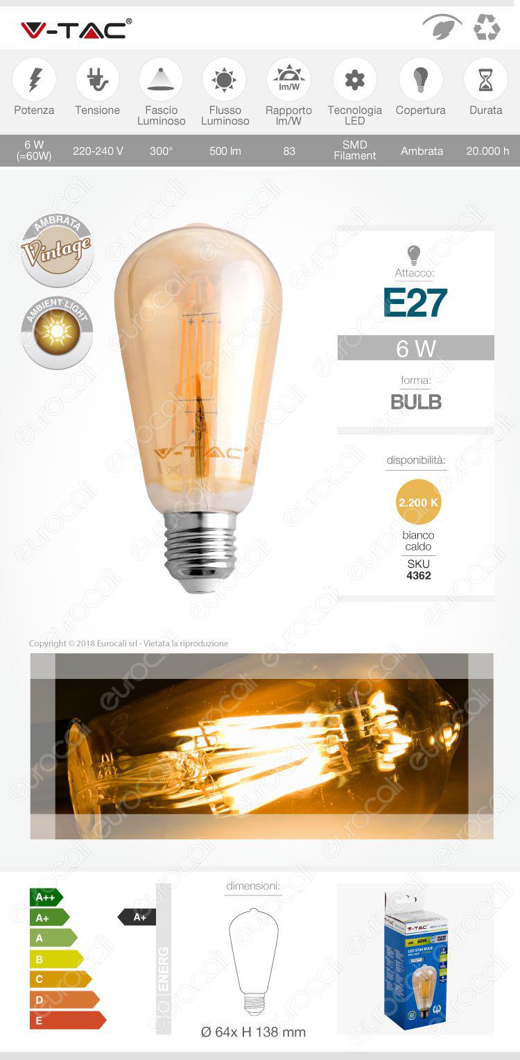 v-tac Lampadina LED E14 amber