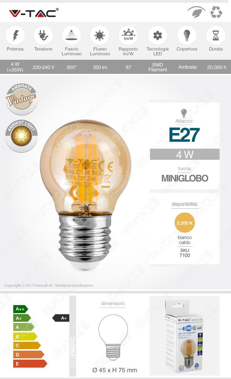 v-tac Lampadina LED E27 amber