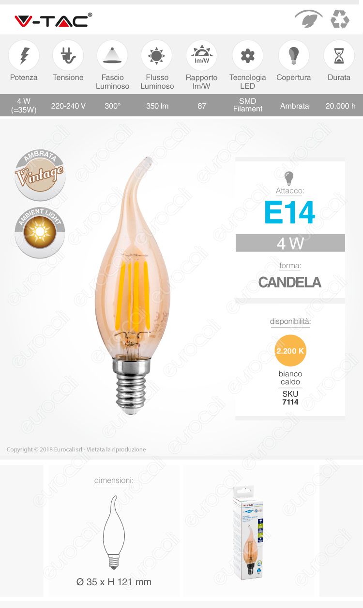 v-tac Lampadina LED E14 amber