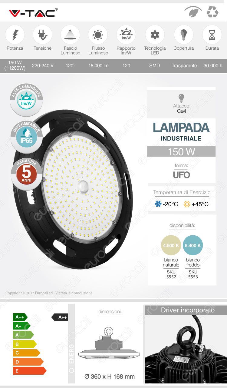 V-Tac lampada industriale ufo led 
