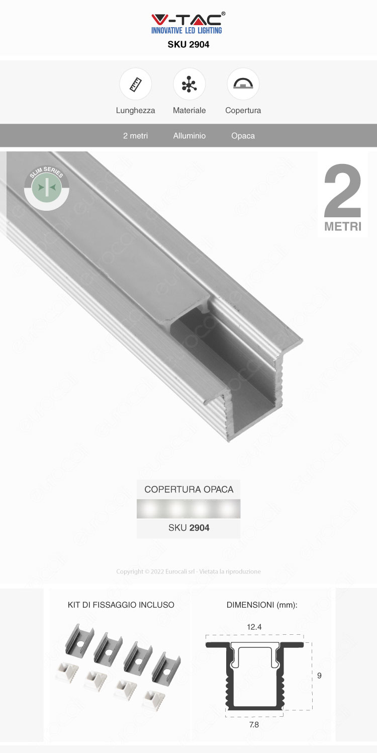 v-tac vt-8137 profilo strisce led slim alluminio 2m