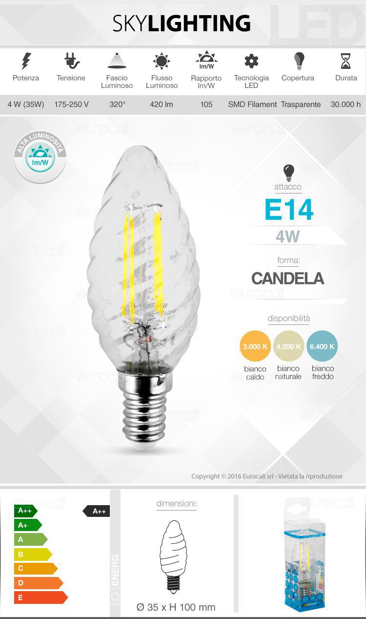 Lampadina LED filamento SkyLighting E14