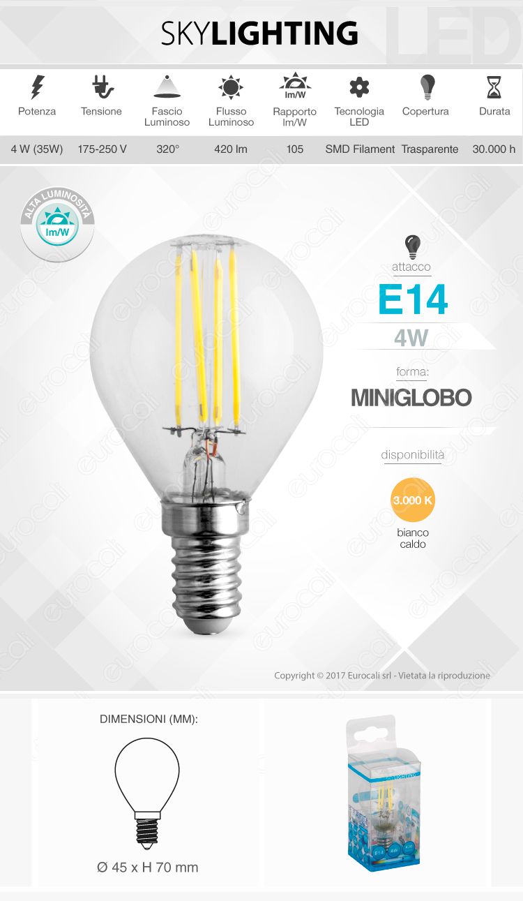 Lampadina LED filamento SkyLighting E14