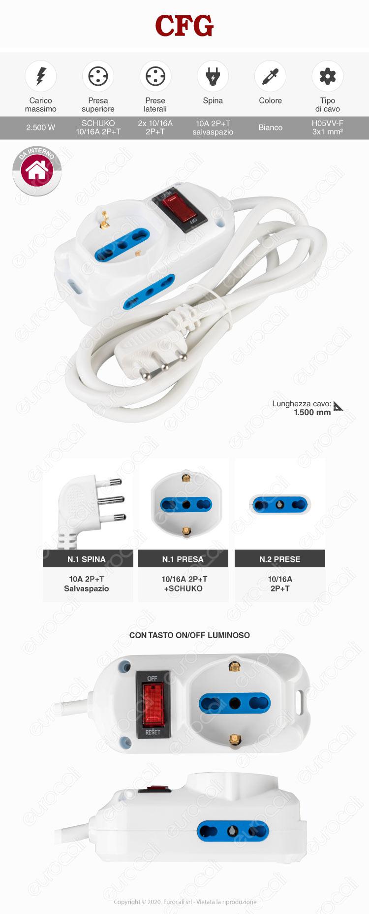 V-Tac Multipresa 3 Posti e 2 Prese USB Colore Bianco con Protezione Ripristinabile