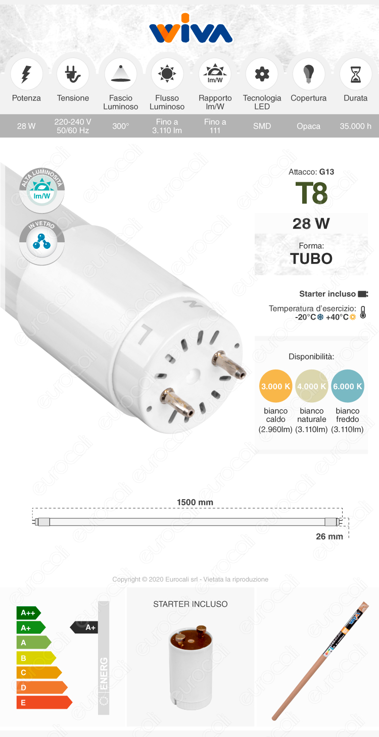 Tubo led t8 g13 wiva