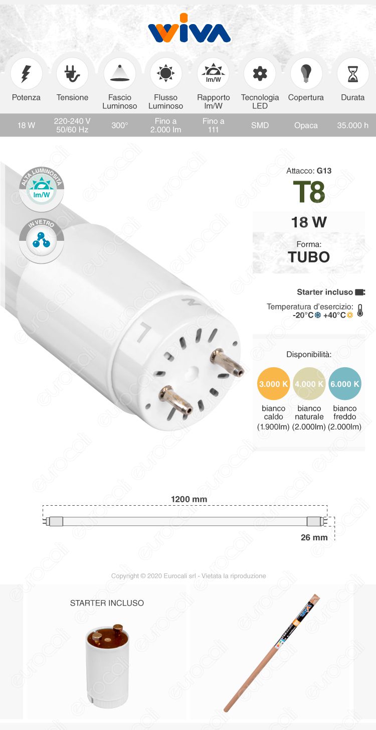Tubo led t8 g13 wiva