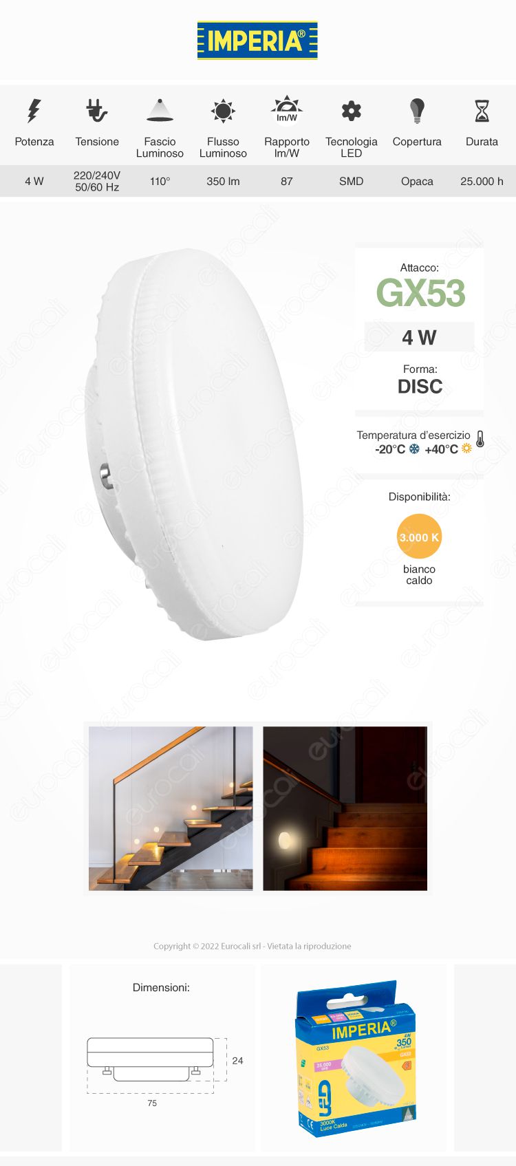 imperia led gx53 4w disc smd