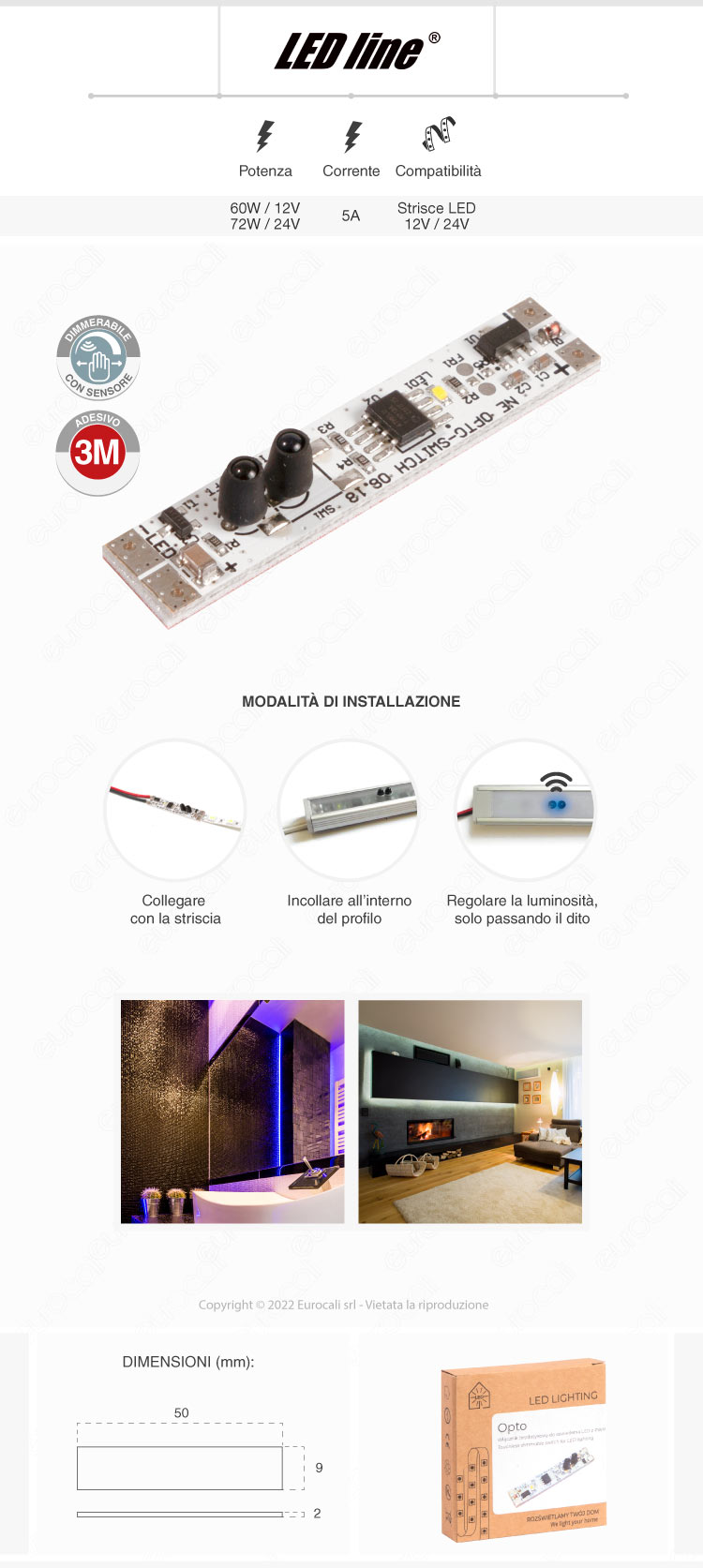 led line opto switch controller dimmer touchless strisce led monocolore 12v 24v