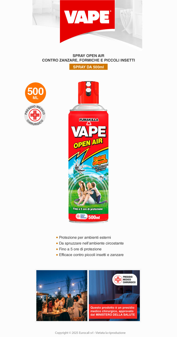 Vape Open Air Spray Insetticida contro Zanzare Comuni e Tigre 500ml