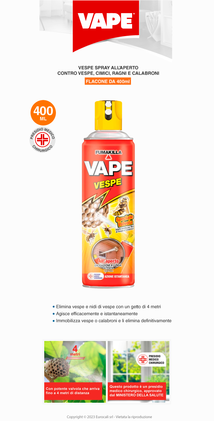 Vape FumaKilla Tecno Vespe spray insetticida all'aperto azione istantanea presidio medico chirurgico 400ml