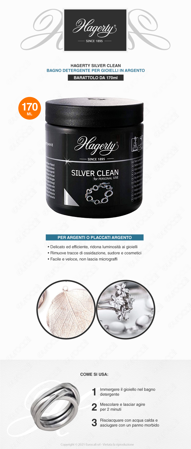 hagerty silver clean pulitore gioielli argento bagno detergente immersione 170ml