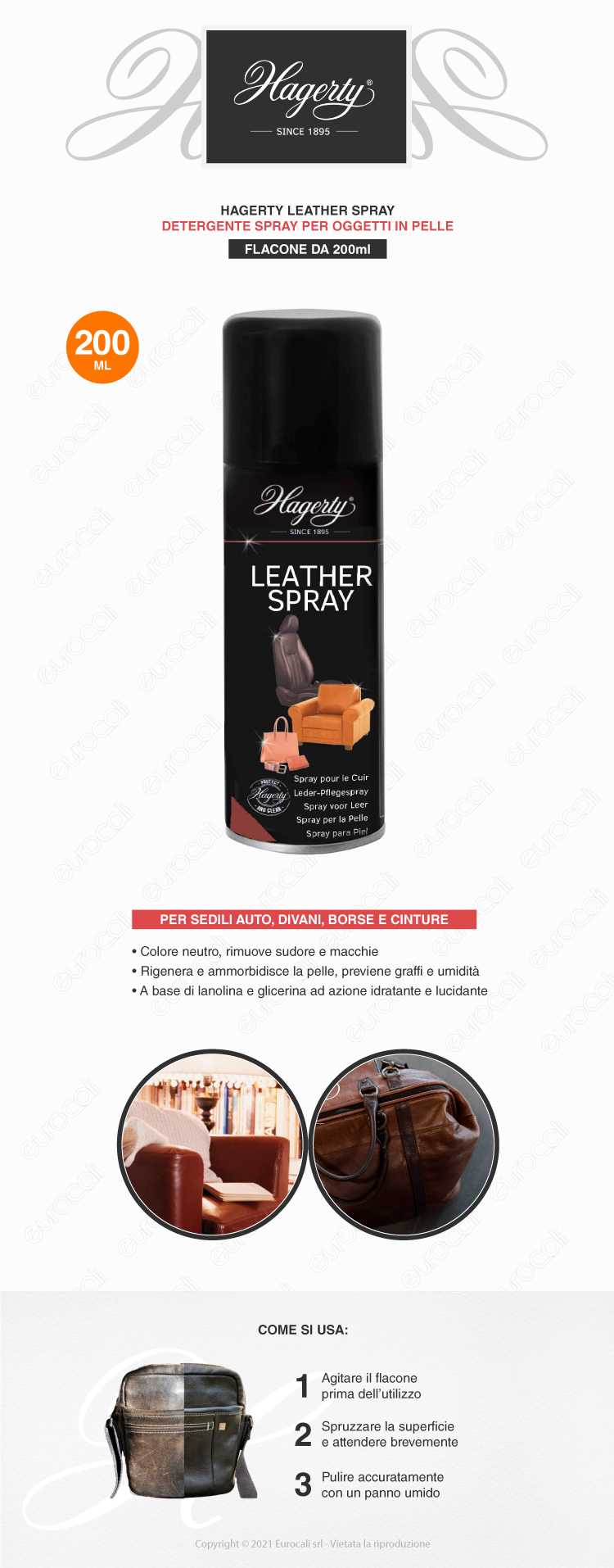 hagerty leather spray pulitore pelle 200ml