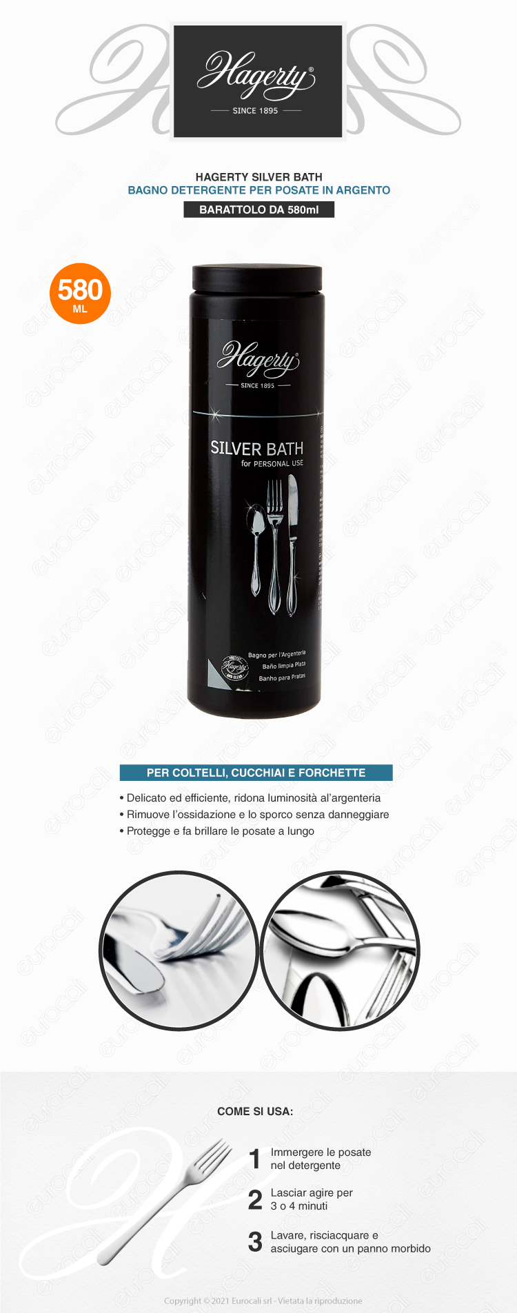 hagerty silver bath pulitore posate argento bagno detergente immersione 185ml