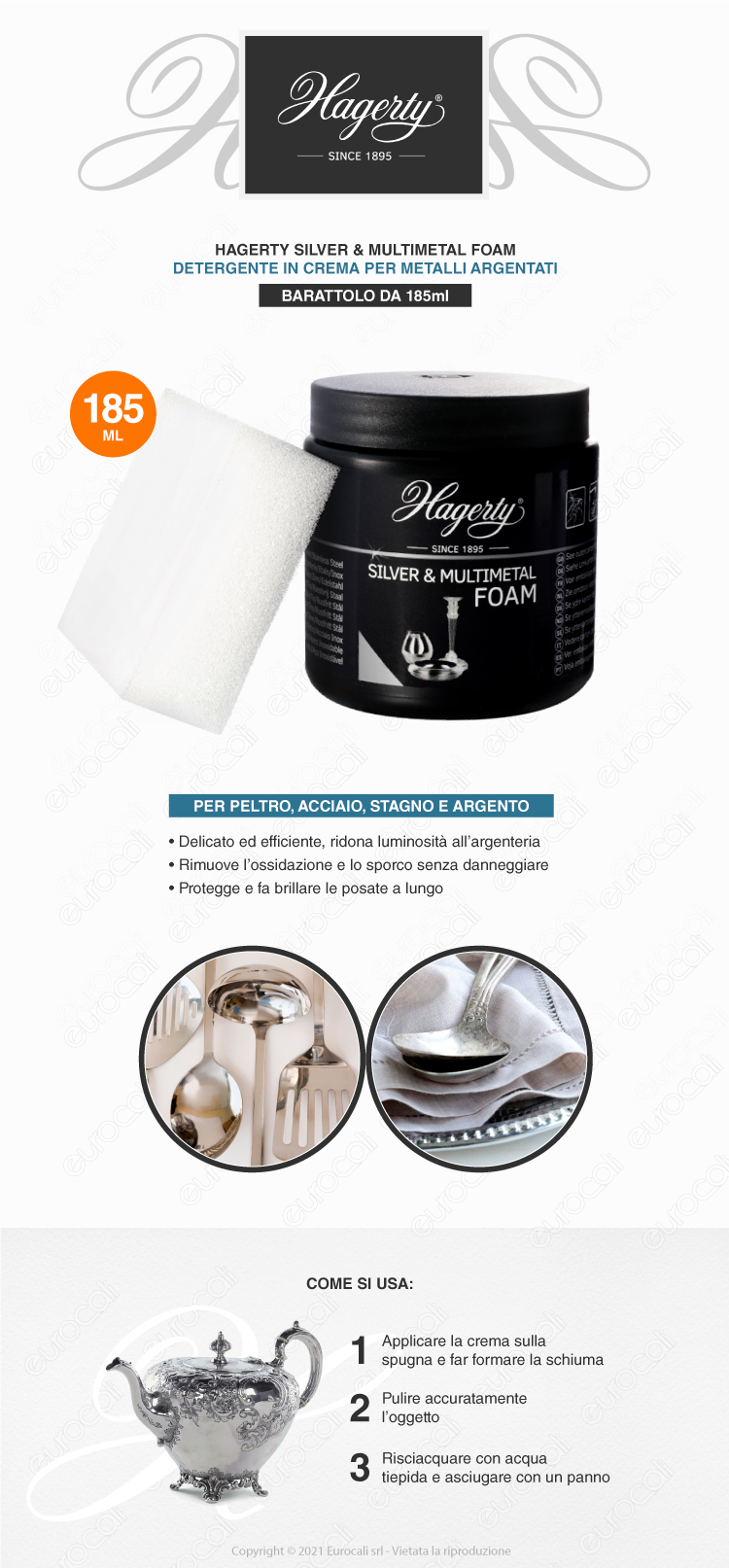 hagerty silver multimetal foam crema argenteria metalli spugna 250ml