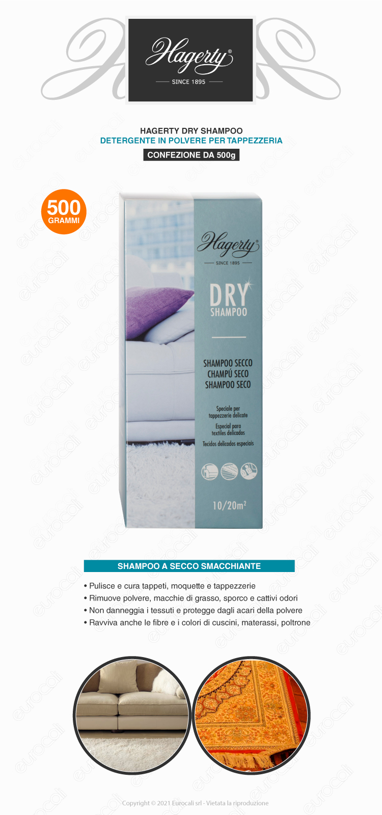 hagerty dry shampoo polvere detergente per tappezzerie delicate 500g