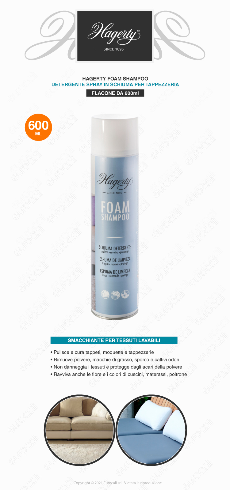 hagerty foam shampoo schiuma detergente spray per tappezzerie lavabili 600ml