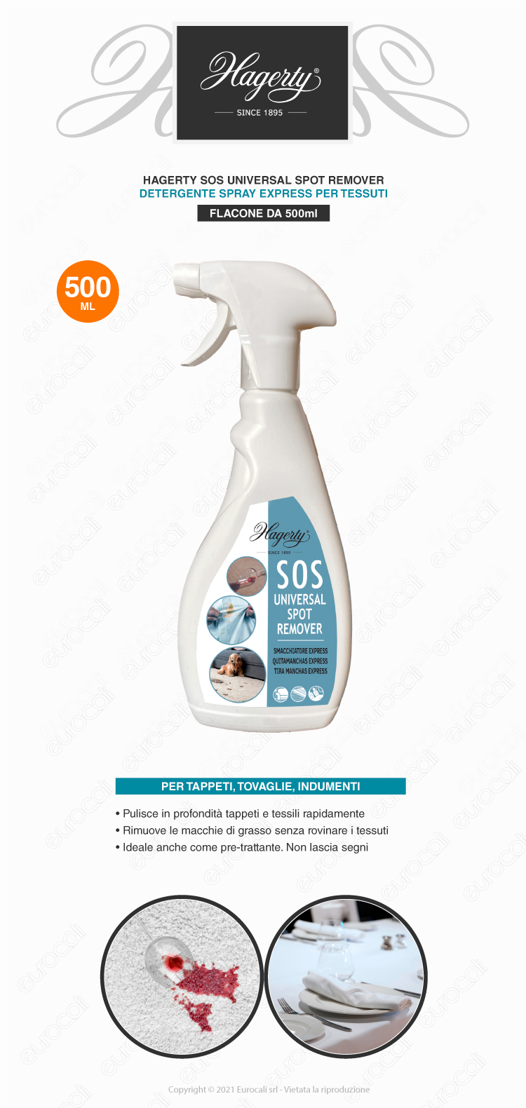 hagerty sos spot remover spray smacchiante express per tessili lavabili 500ml