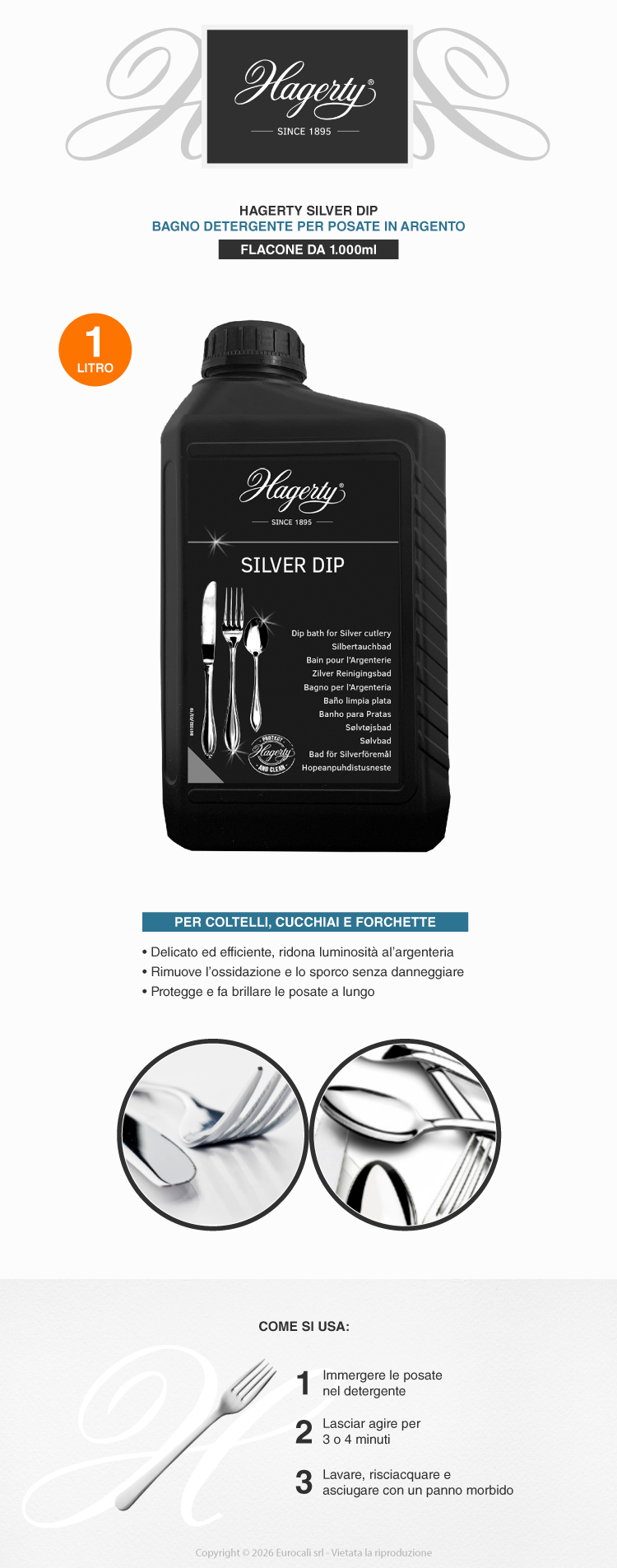 hagerty silver dip pulitore posate argento bagno detergente immersione 2000ml