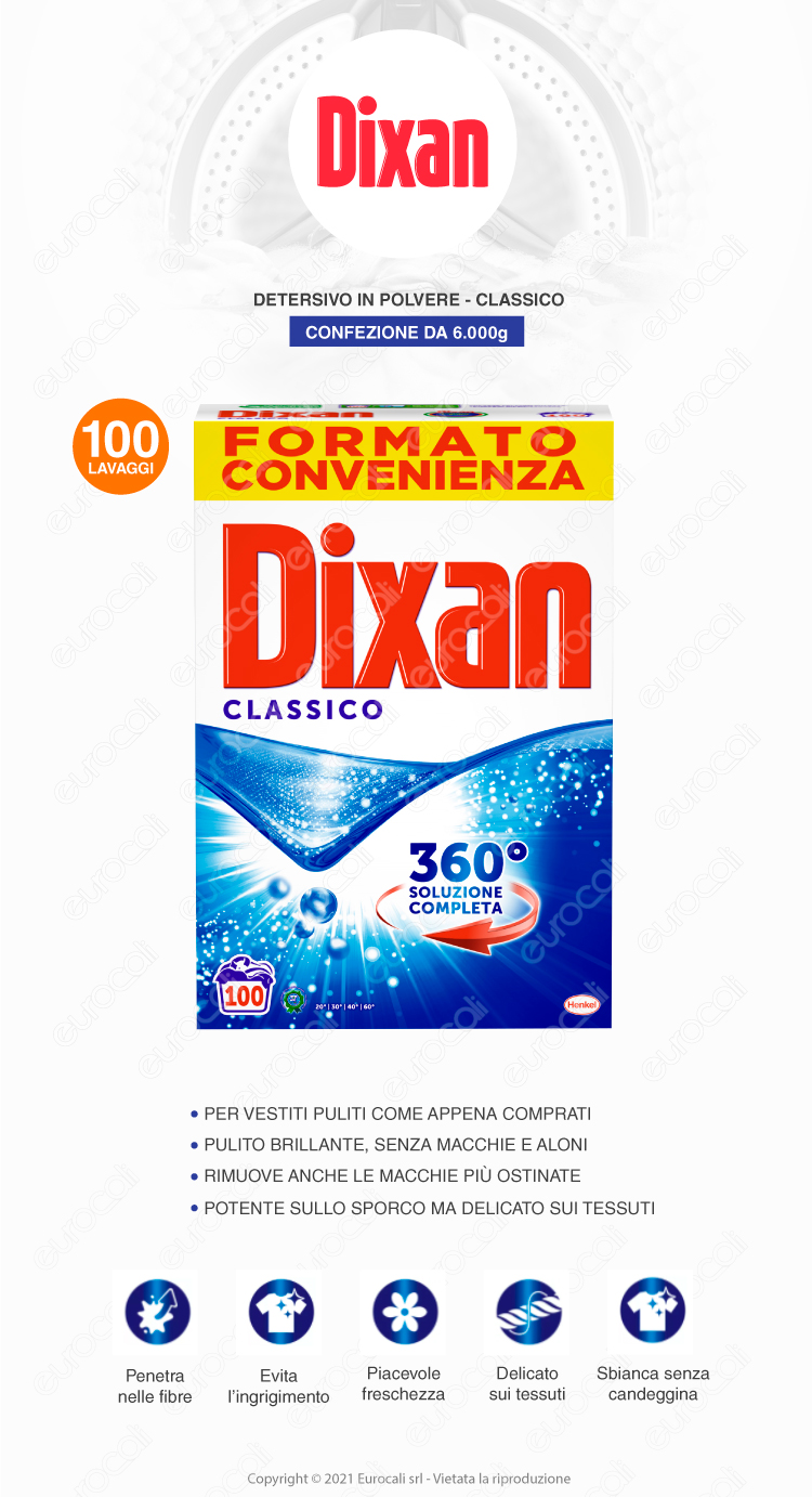 dixan classico in polvere lavatrice 100 lavaggi 6kg 6000g