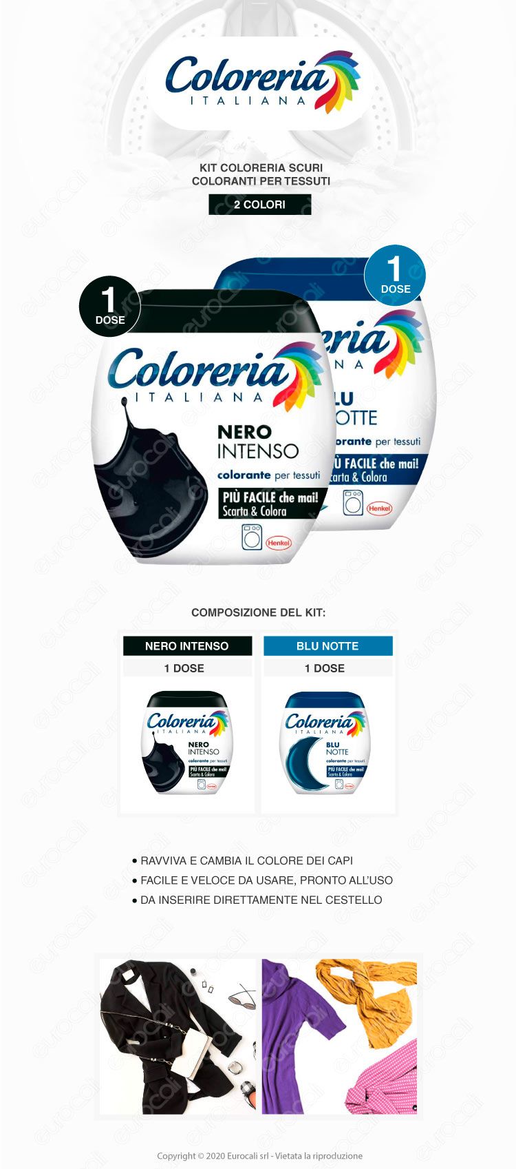Coloreria Italiana Colorante Tessuti Lavatrice Colore Nero Intenso + Blu  Notte