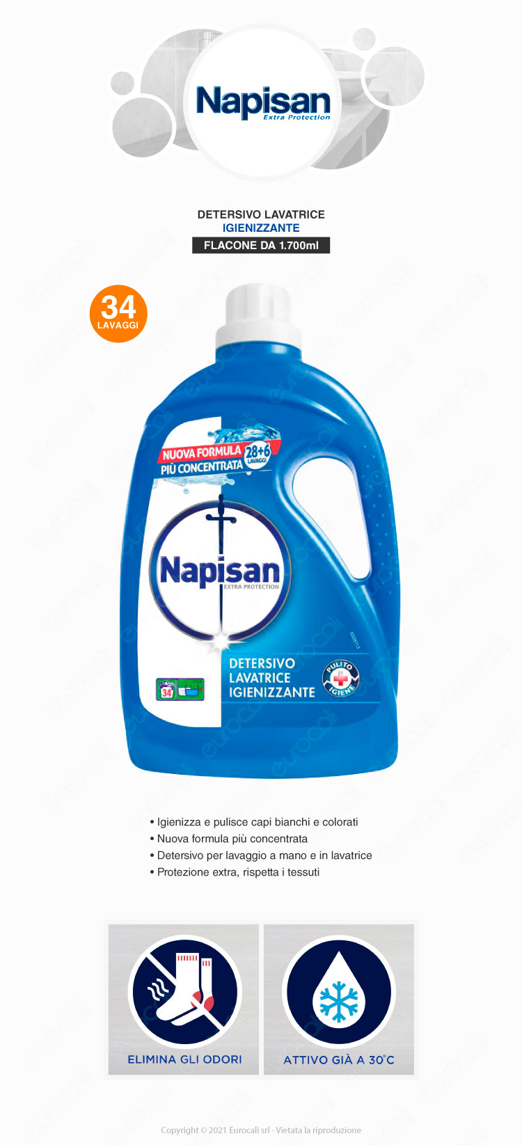 Detersivo Lavatrice Igienizzante Liquido Napisan - 1875ml