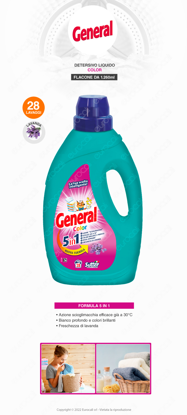 General Detersivo Lavatrice Liquido Detergente Color Formula 5in1 Capi  Colorati