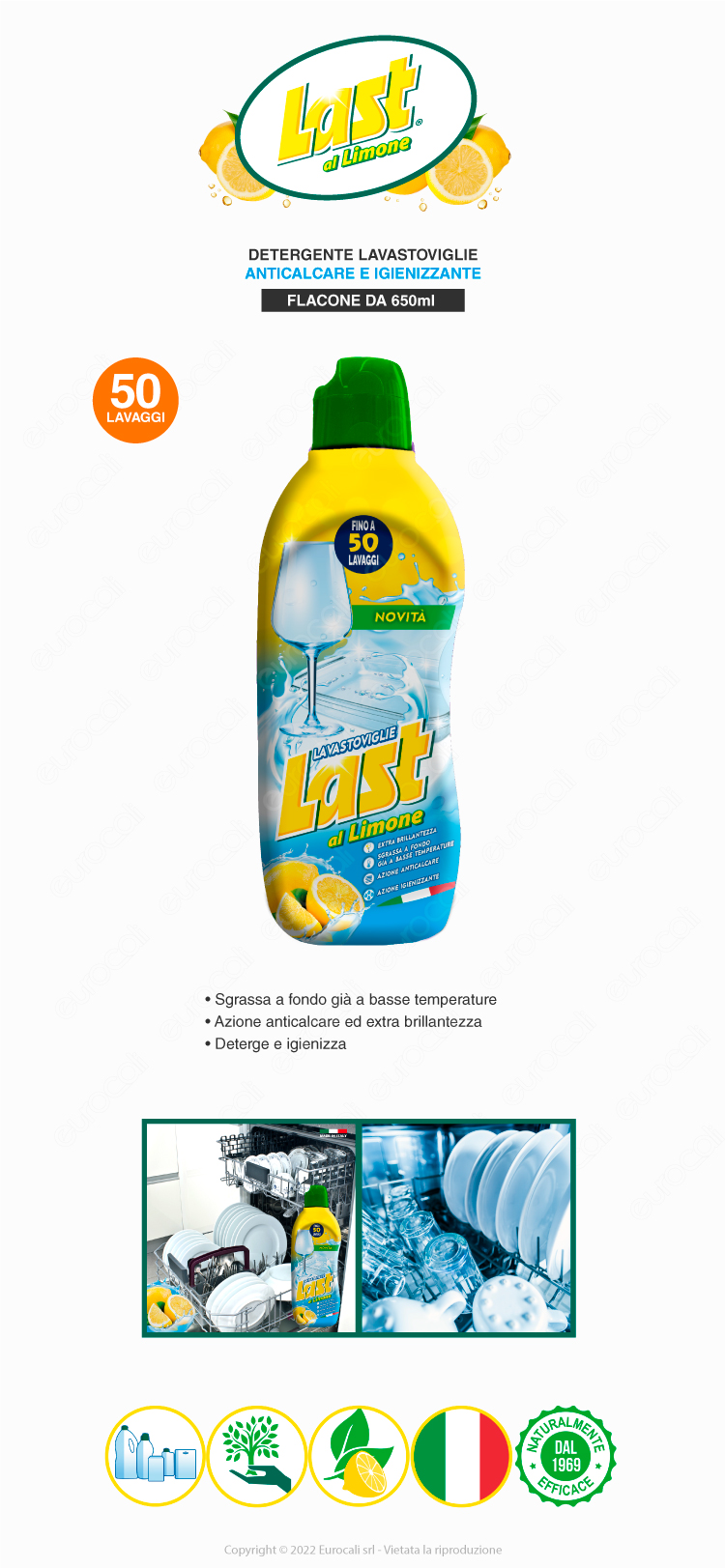 last gel detergente igienizzante anticalcare al limone per lavastoviglie 50 lavaggi 650ml
