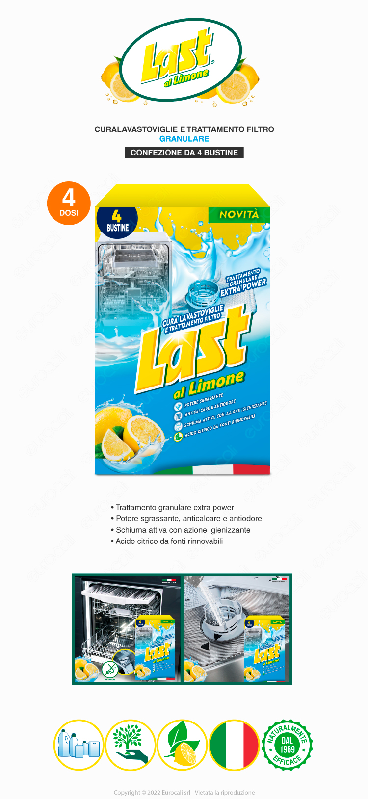 last cura lavastoviglie e trattamento filtro granulare extra power al limone 4 bustine