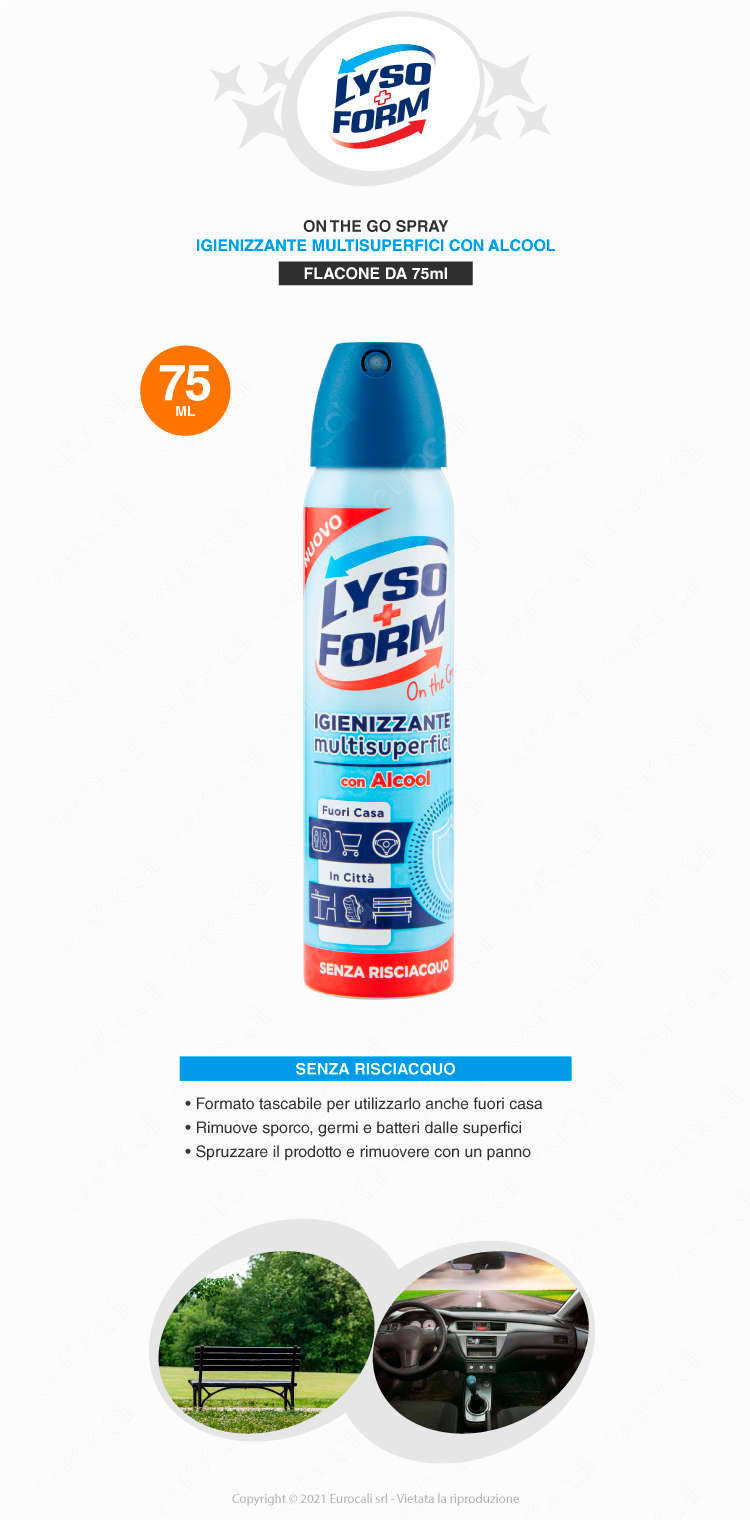 lysoform on the go detergente igienizzante spray multisuperfici 75ml