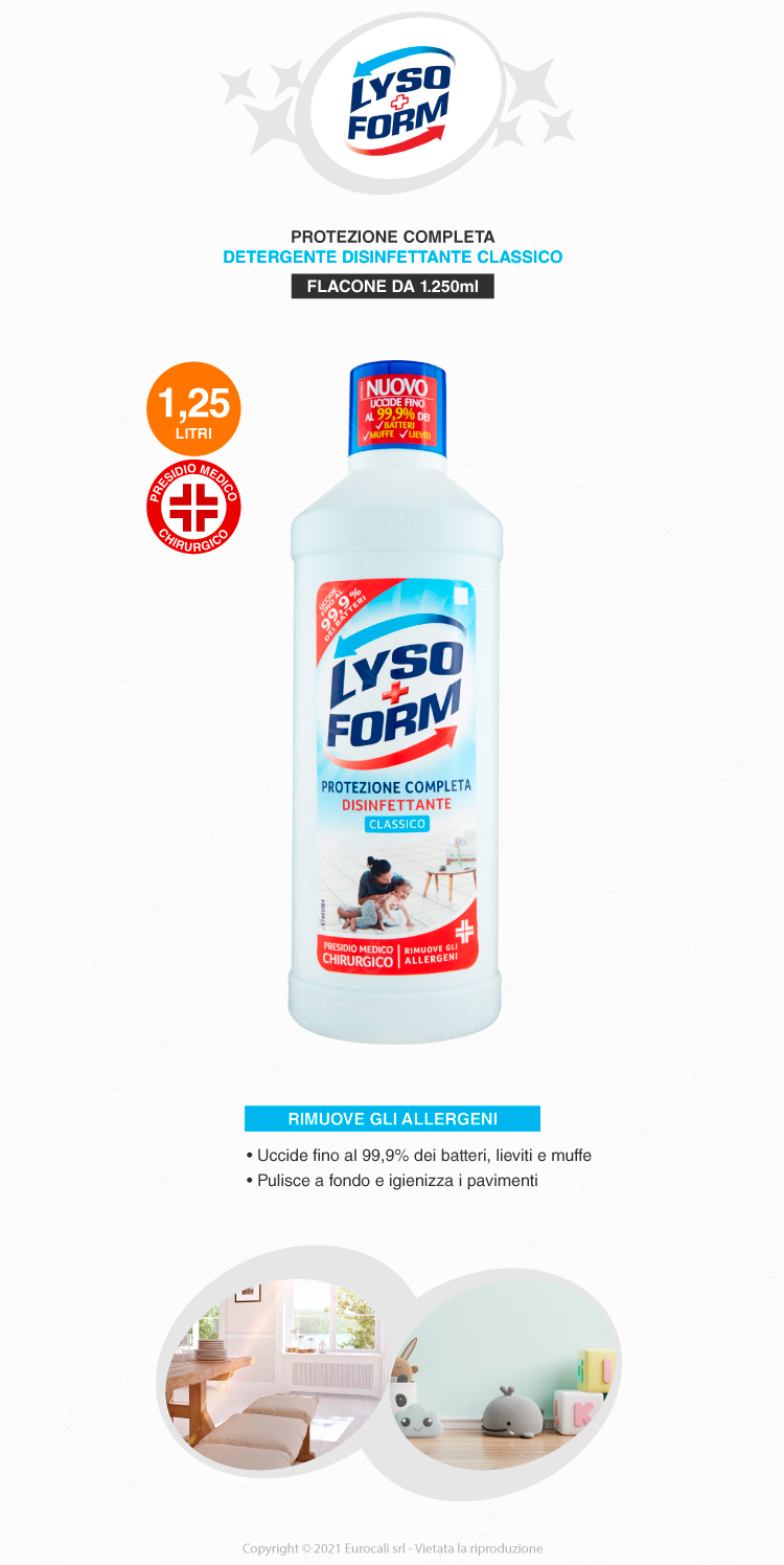 Disinfettante pavimenti Lysoform 900 ml superfici delicate protezione  completa rimuove gli allergeni