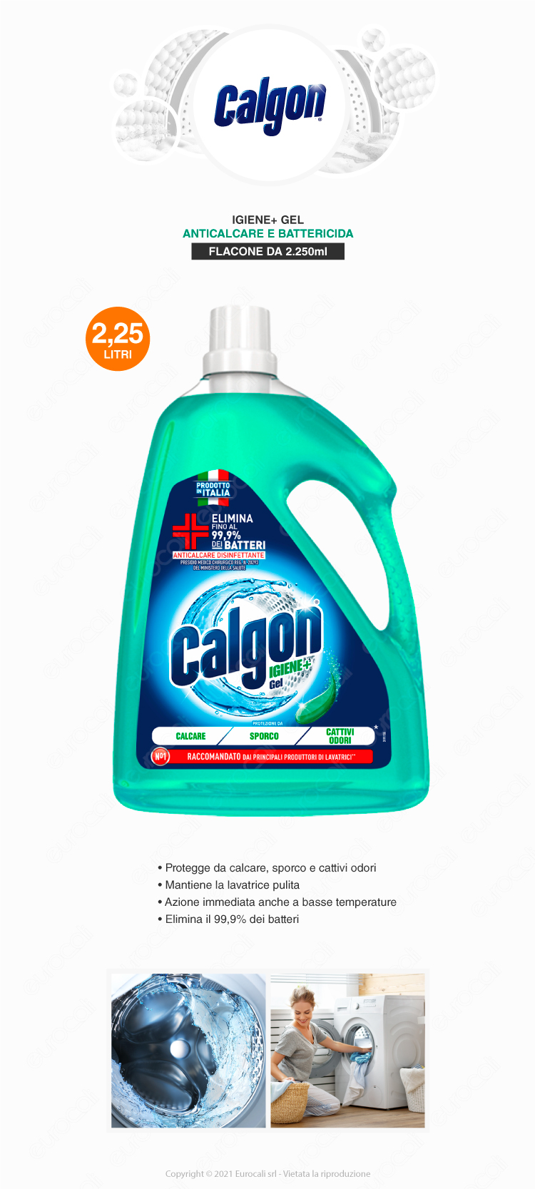Calgon Igiene+ Gel trattamento anticalcare lavatrice preisidio medico chirurgico 2250ml