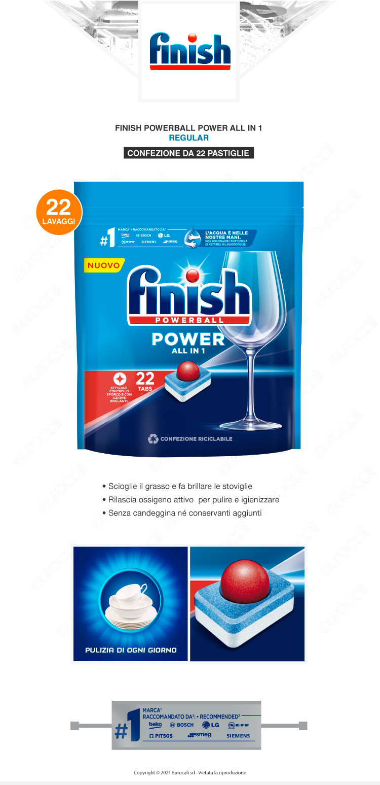 Finish Powerball Power All In 1 pastiglie lavastoviglie 22x