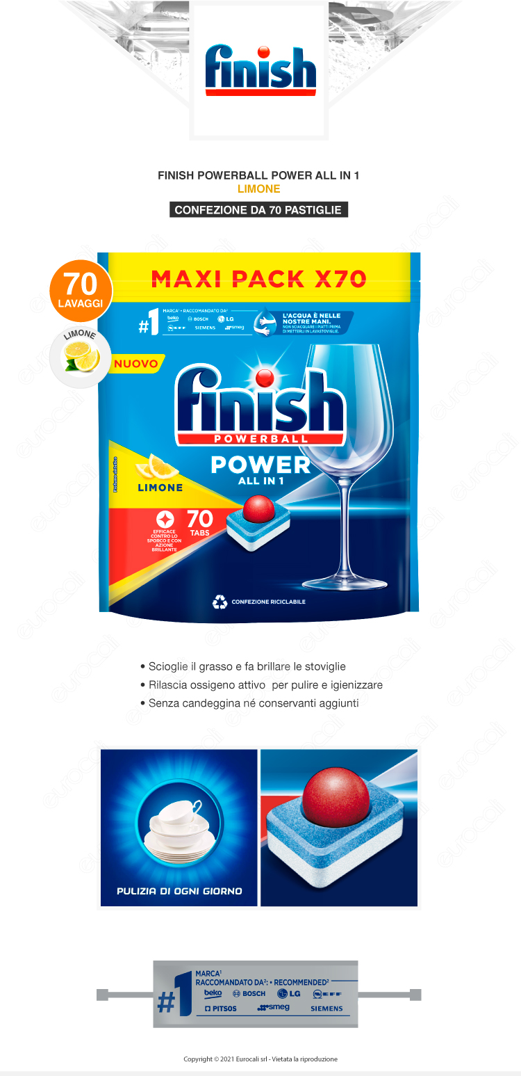 Finish Powerball Power All In 1 Limone pastiglie lavastoviglie 70x
