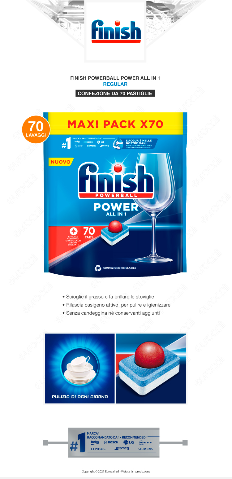 Finish Powerball Power All In 1 pastiglie lavastoviglie 70x