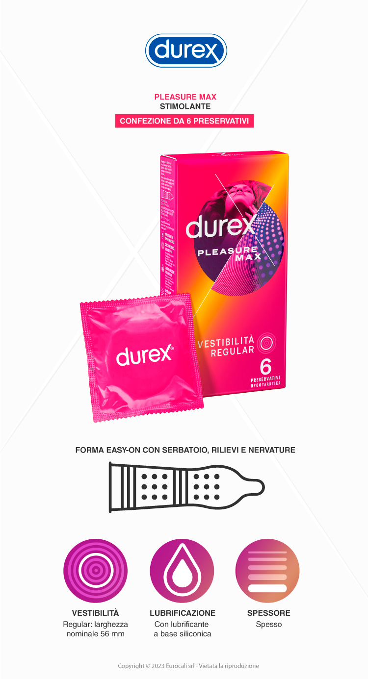 Durex Pleasure Max con rilievi e nervature extra stimolanti 6 preservativi