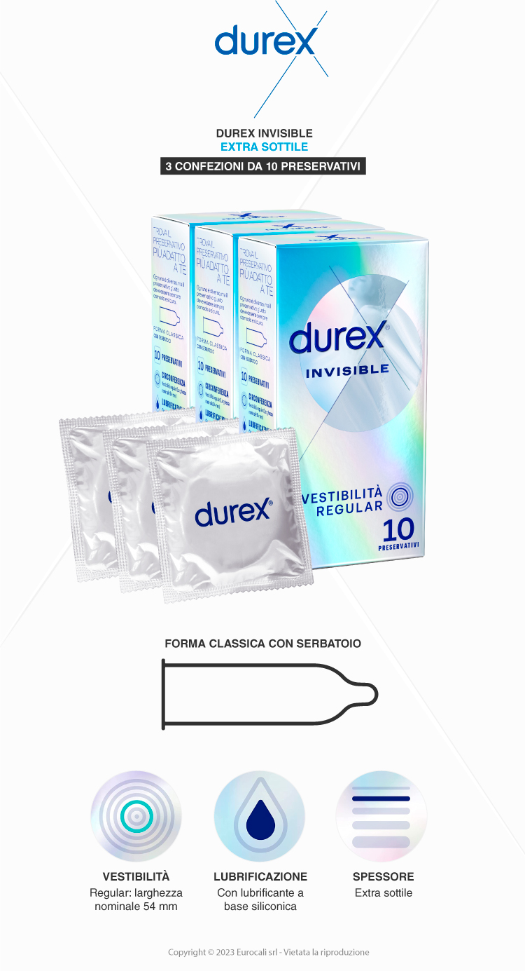 Durex Invisible Vestibilità Regular Ultra Sottile 30 preservativi classic extra lubrificati