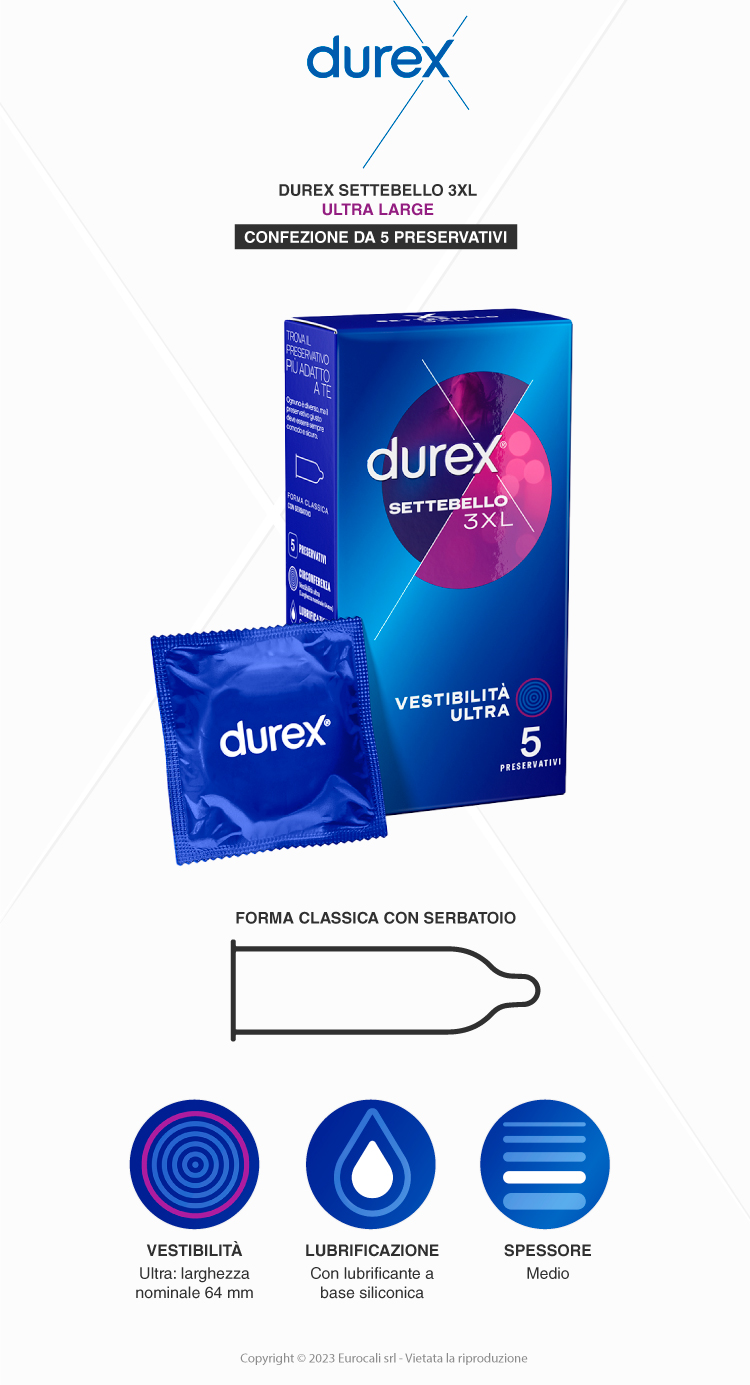 Durex Settebello 3XL extra large vestibilità ultra 5 preservativi