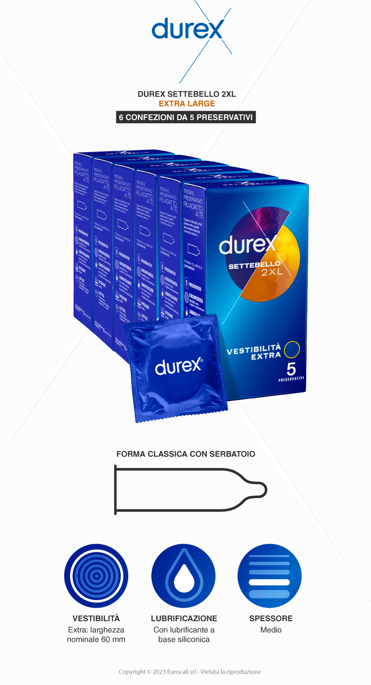 Durex Settebello 2XL extra large vestibilità extra 30 preservativi