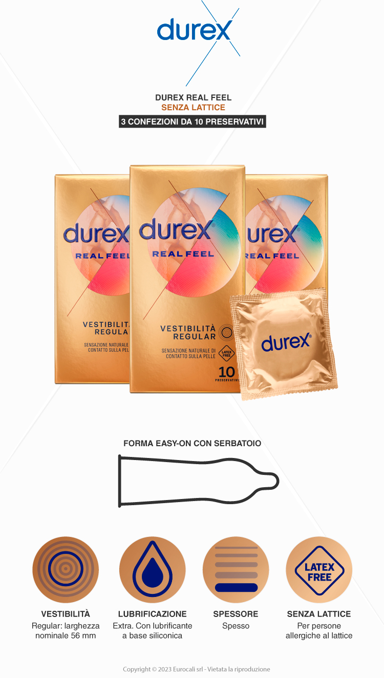 Durex Real Feel latex free effetto contatto naturale sulla pelle 30 preservativi