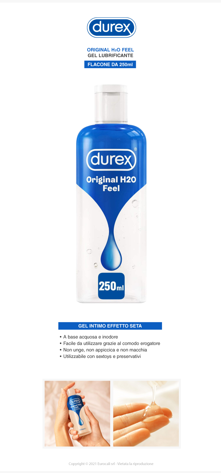 Durex Original H2O Feel Lubrificante gel intimo base acquosa effetto seta 250ml