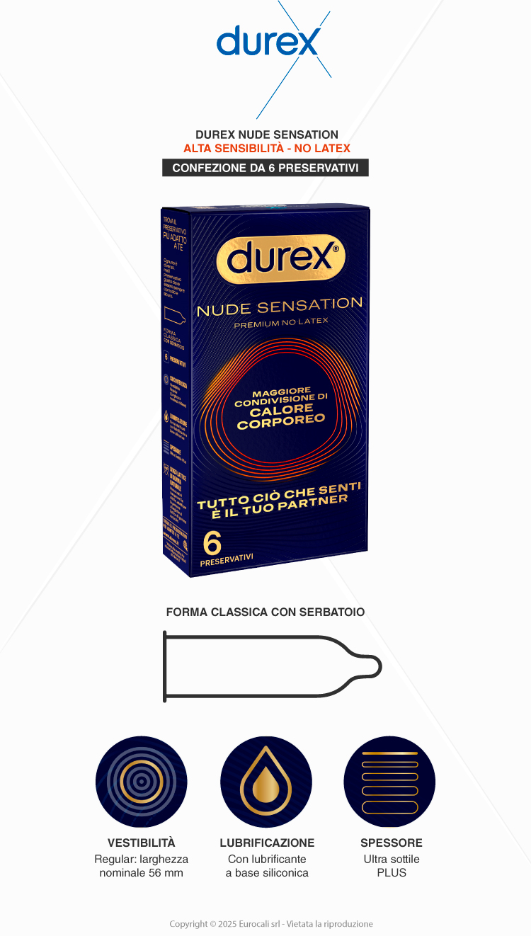 Durex Nude Sensation Premium No Latex alta sensibilità senza lattice 6 preservativi