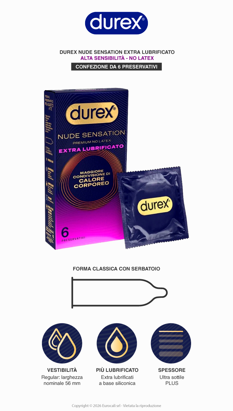 Durex Nude Sensation Premium No Latex alta sensibilità senza lattice 6 preservativi