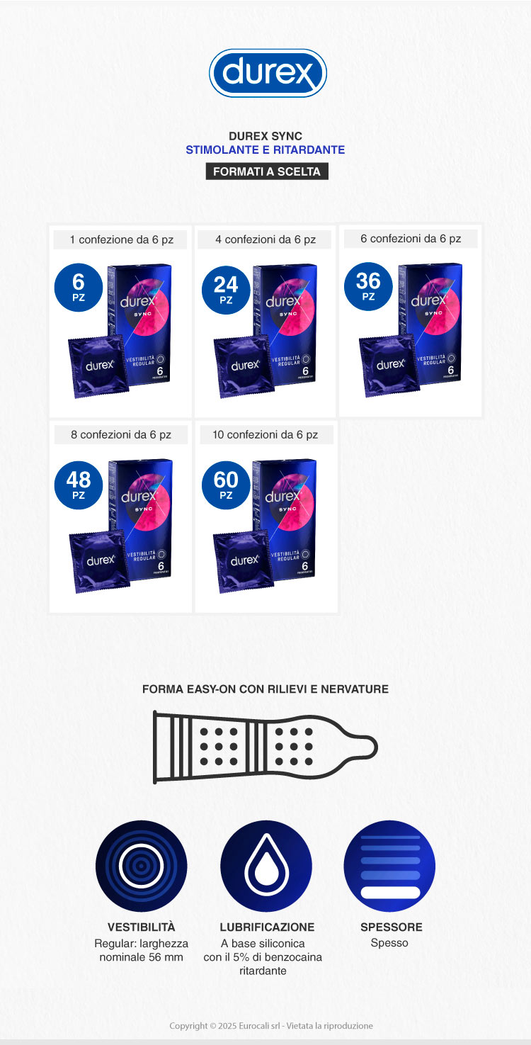 Durex Sync rilievi nervature stimolanti 6 preservativi