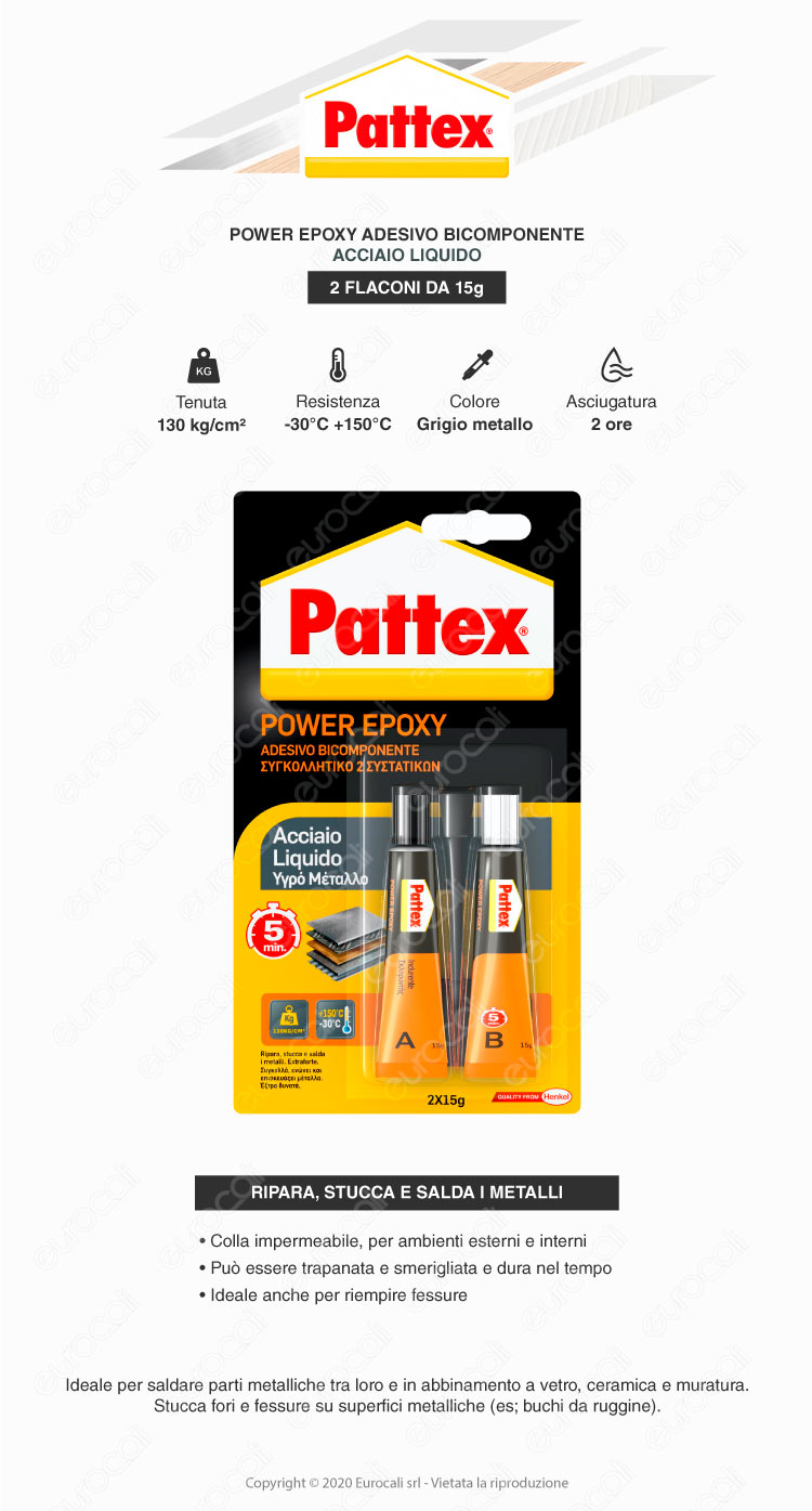 Pattex Power Epoxy Acciaio Liquido Adesivo Bicomponente - 2 Flaconi da 15g  - BricoBravo