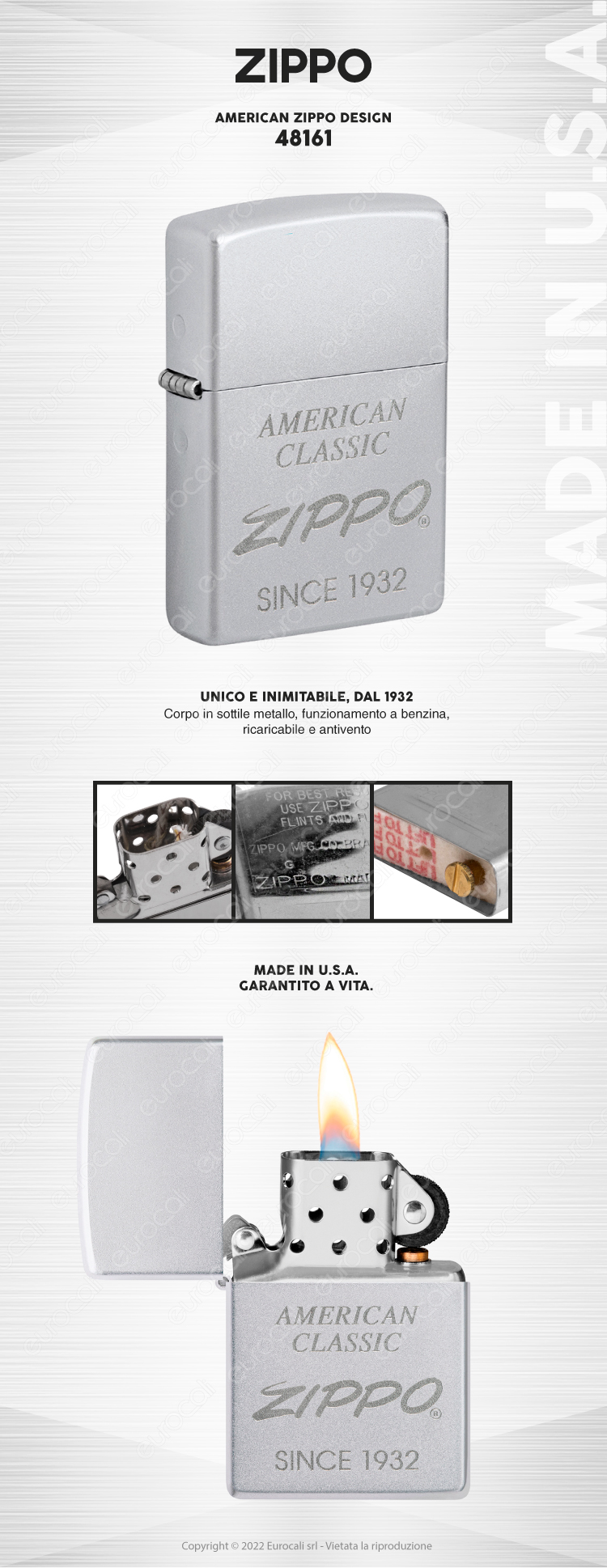 zippo mod. 48161 american zippo design accendino a benzina ricaricabile antivento
