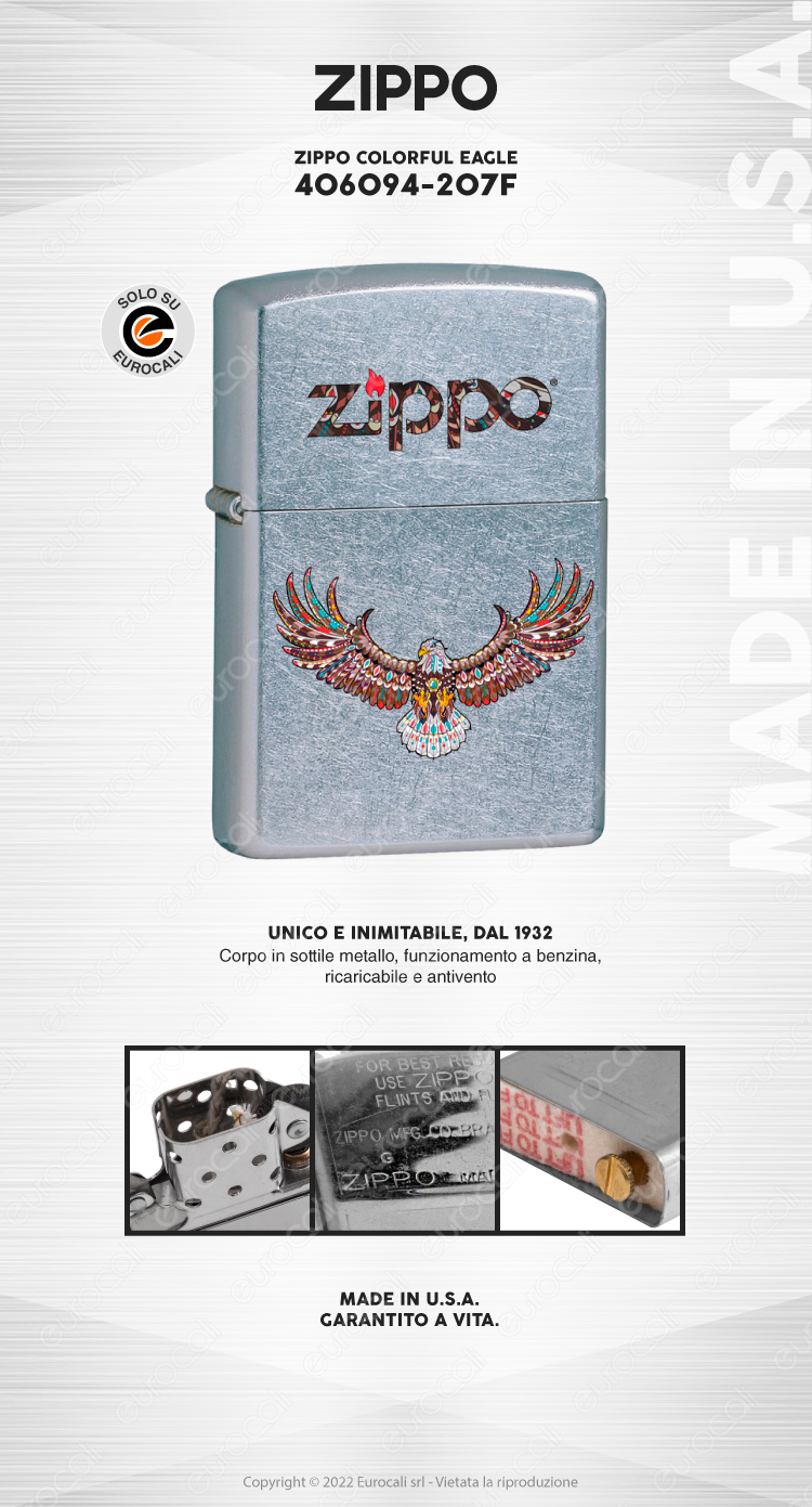 zippo mod. 207 zippo colorful eagle accendino benzina ricaricabile antivento